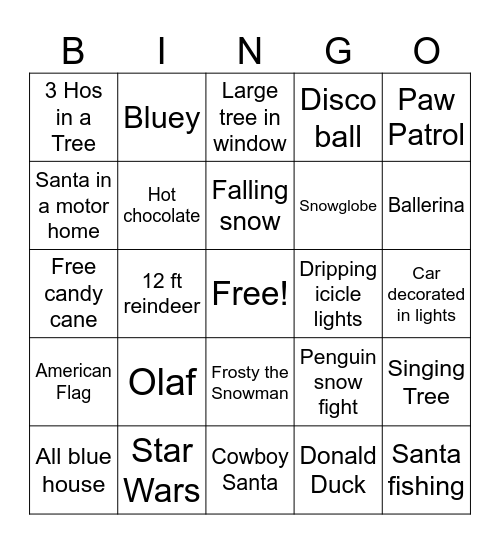 Christmas Lights Bingo Card