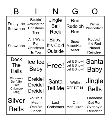 Winter Music Bingo Card