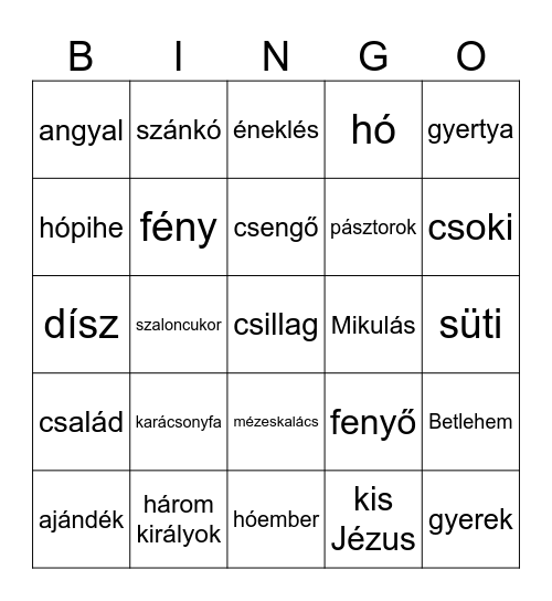 karácsonyi bingo Card