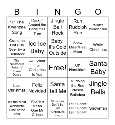 Winter Music Bingo Card