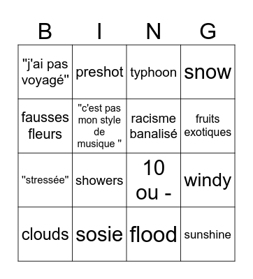 Weather Bingo! Bingo Card