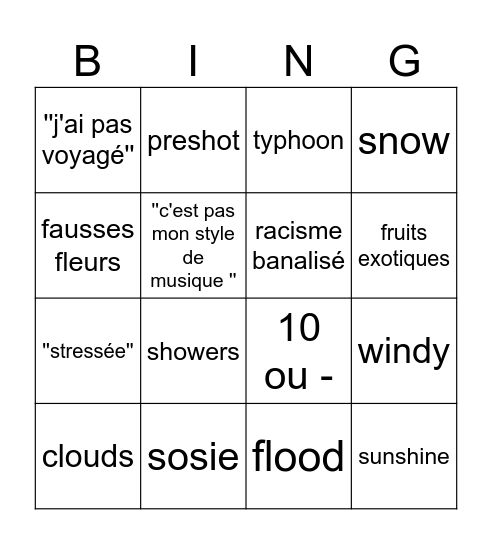 Weather Bingo! Bingo Card