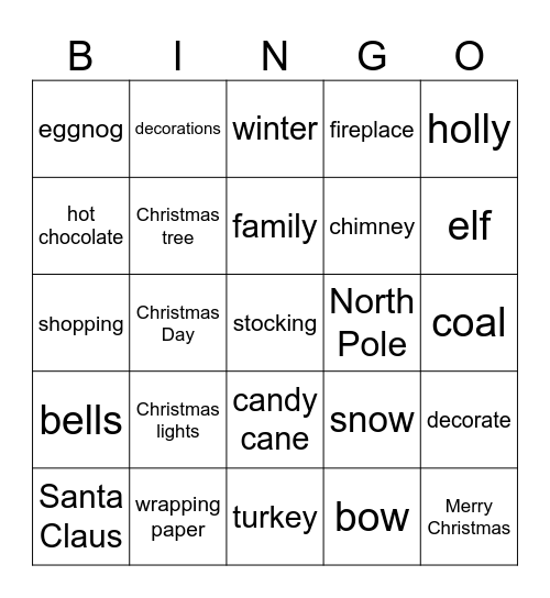 Holiday Bingo Card
