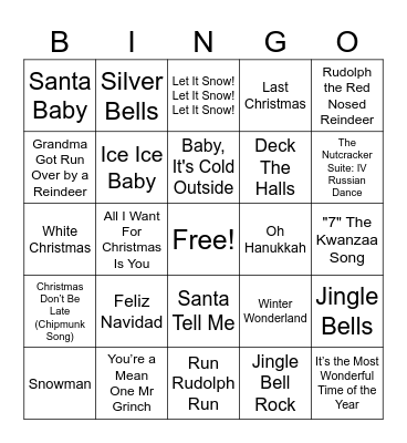 Winter Music Bingo Card