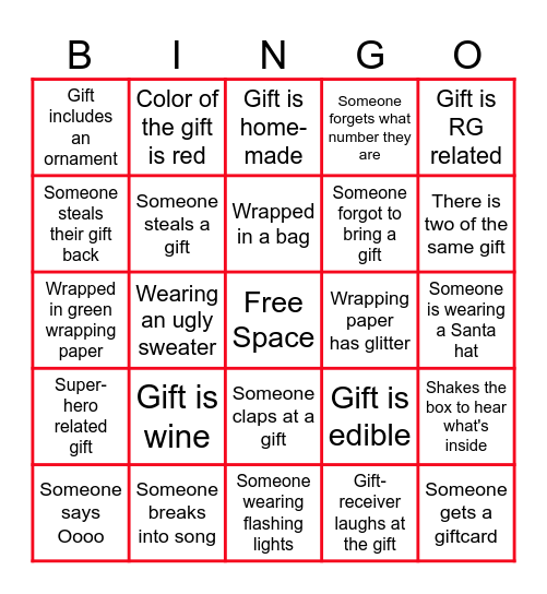 Consulting Department Gift Exchange Bingo Card
