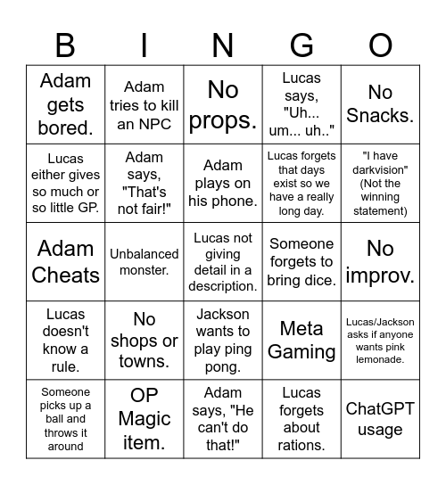 DnD bingo Card