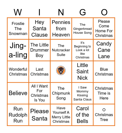 Christmas Wingo Bingo Card