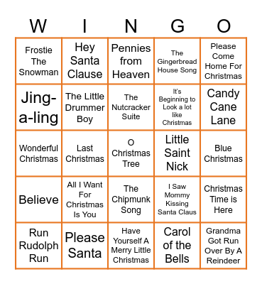 Christmas Wingo Bingo Card