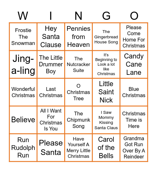 Christmas Wingo Bingo Card