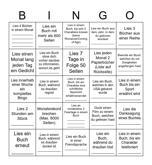 Jahres- Bingo Card