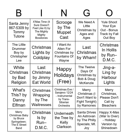 Not So Classic Holidays Bingo Card