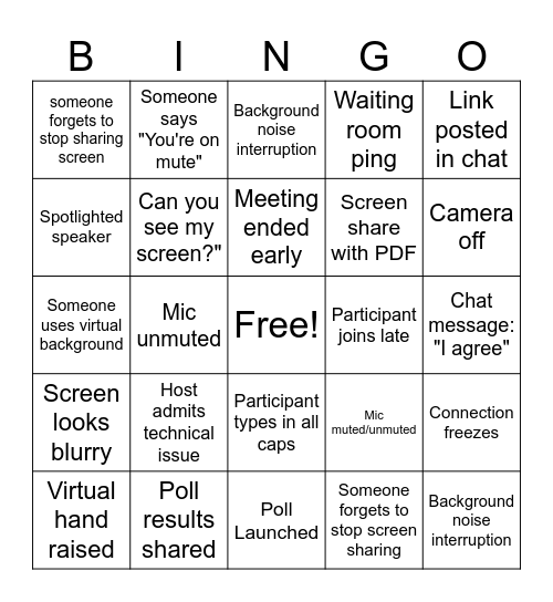 Meeting Bingo Card