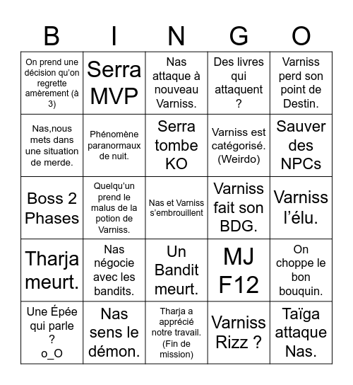 Aventure Véritable Grimoire Bingo Card