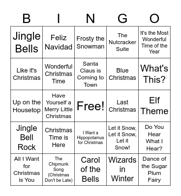 Christmas Music Bingo Card