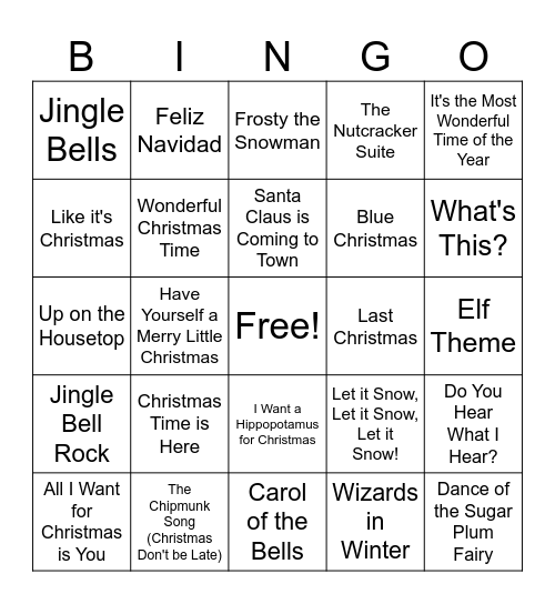 Christmas Music Bingo Card