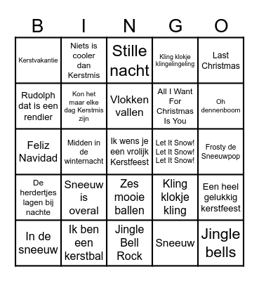 Kersliedjes Bingo Card