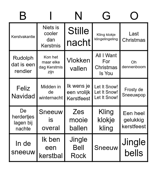 Kersliedjes Bingo Card