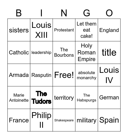 European Monarchies Bingo Card
