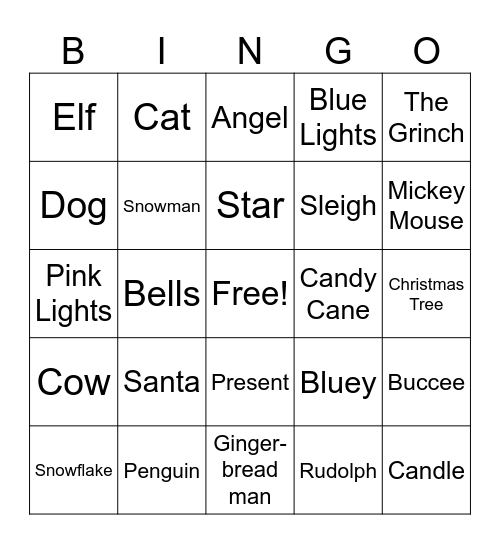 Christmas Lights Bingo Card
