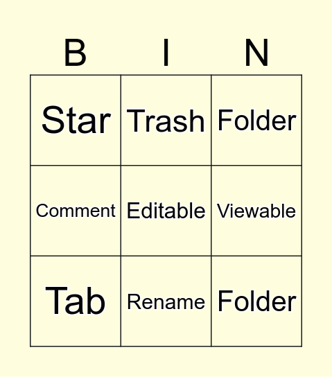 Google Docs Bingo Card