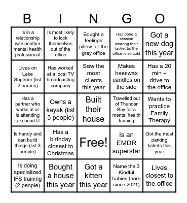 Kindful Psych "Find a Person Who" Bingo! Bingo Card