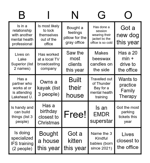 Kindful Psych "Find a Person Who" Bingo! Bingo Card