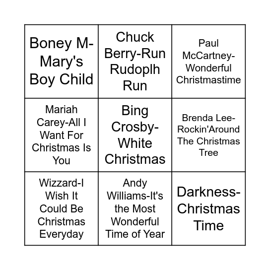 Christmas Music Bingo Card