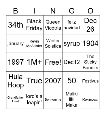 Holiday Trivia Bingo Card