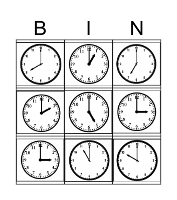 Telling time - On the Hour Bingo Card