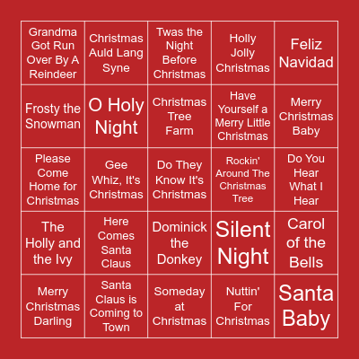Christmas Music BINGO Card
