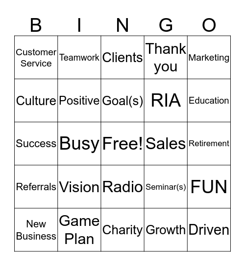 2017 GAME PLAN Bingo Card
