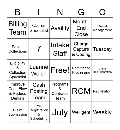 Revenue Cycle Management Bingo Card