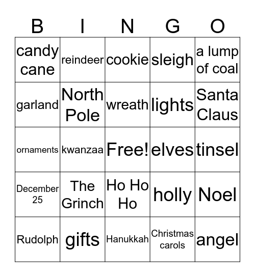 TWood Christmas Extravaganza Bingo Card