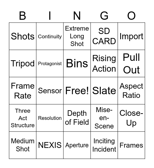 Cinema 1-2 BINGO 1st Semester 2025 Bingo Card