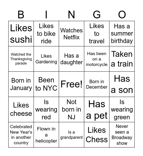 ESL Mixer - Find a Person Bingo Card