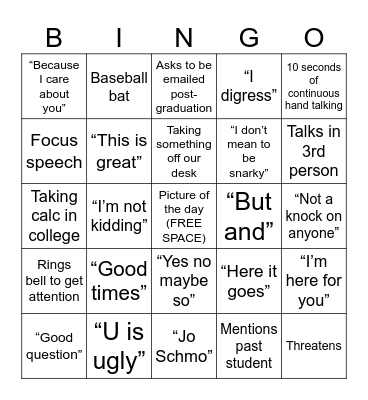 O'Brien Bingo Card