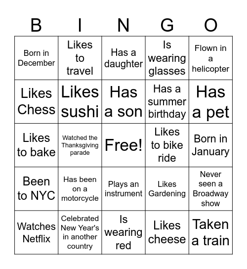 ESL Mixer - Find a Person Bingo Card