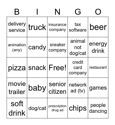 Commercials Bingo Card