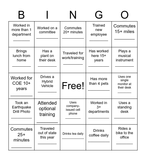 All Division Workshop Bingo Card