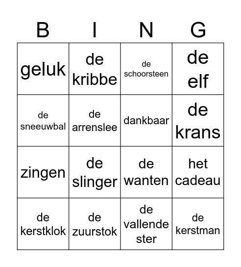 Kerstbingo Card