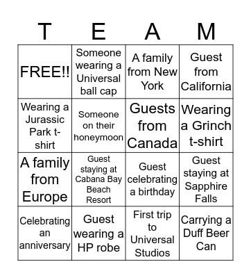 Guest Bingo Card