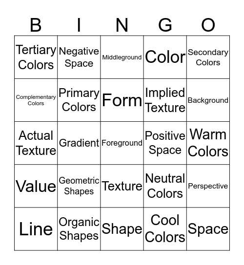 The Elements of Art Bingo Card