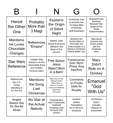 Tyler's Christmas Service Bingo Card