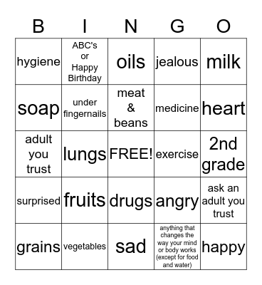 Health Bingo Card