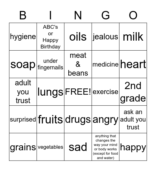 Health Bingo Card