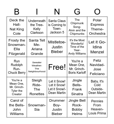 Winter Music Bingo Card