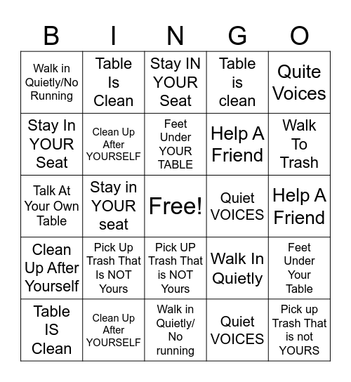 LUNCH TIME BINGO Card