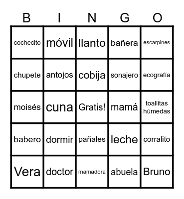 Baby Shower Bingo Card