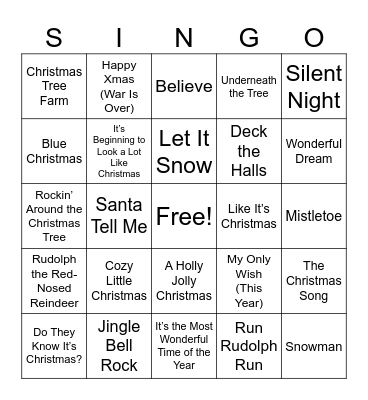 Holiday Singo Bingo Card