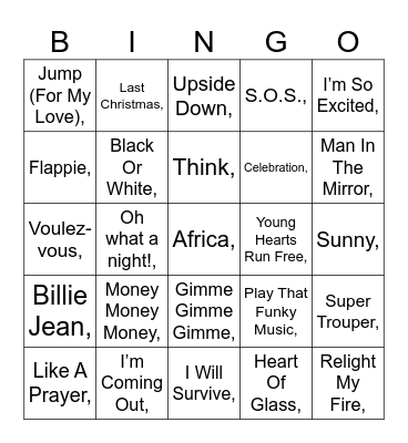 CHIC LE FREAK' DISCO Bingo Card